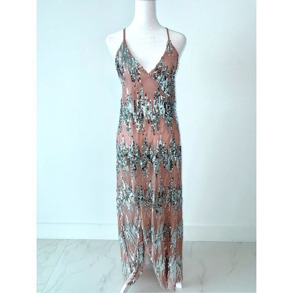 Stunning Pink Silver Sequin Dress | Cross Straps, Wedding Guest Blogger Favorite - Picture 4 of 11